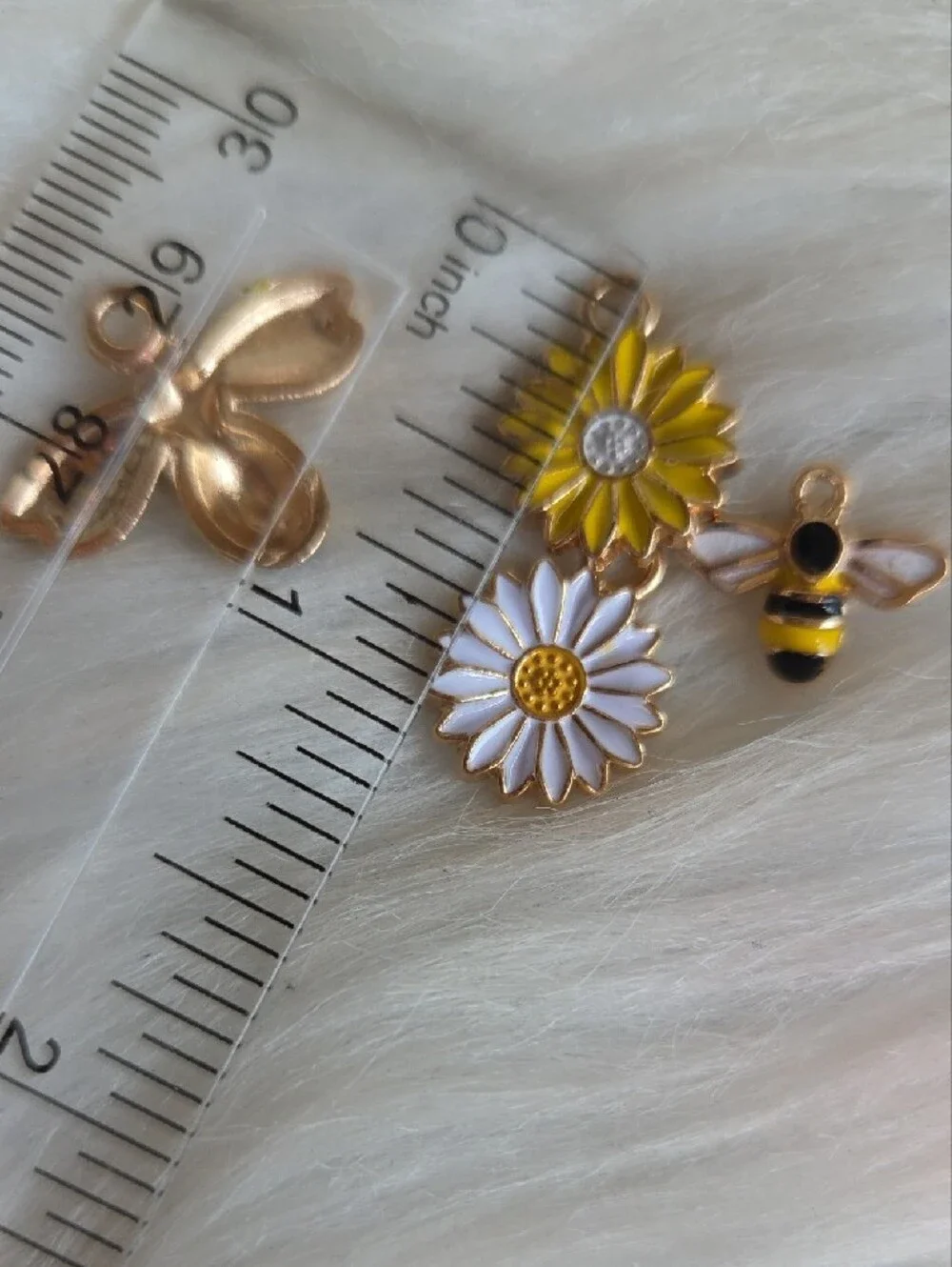 Bee and Daisy Enamel Charms - Yellow and White